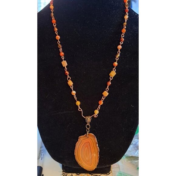 Artisan Jewelry - Handmade Carnelian/Agate Necklace 24"